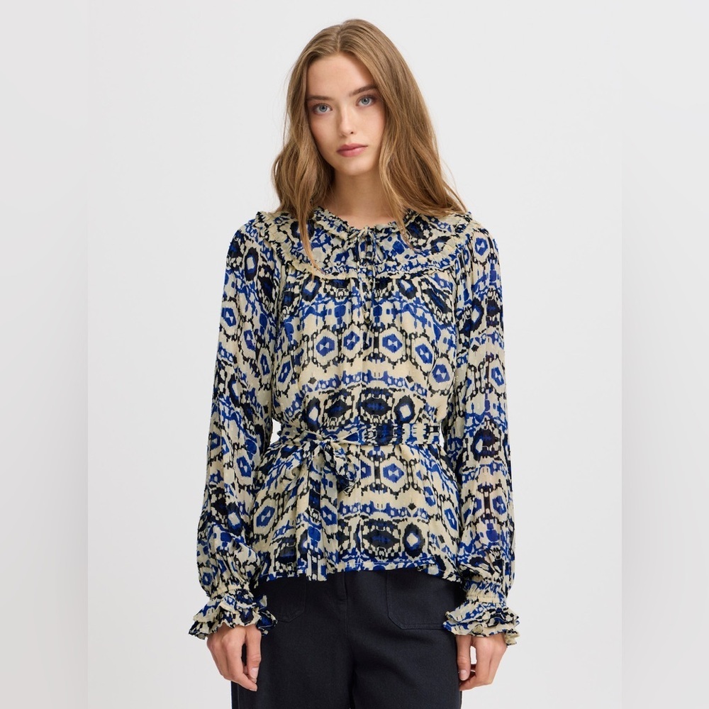 ATELIER (ICHI) Blue Patterned Women's Top (oversized)NWT